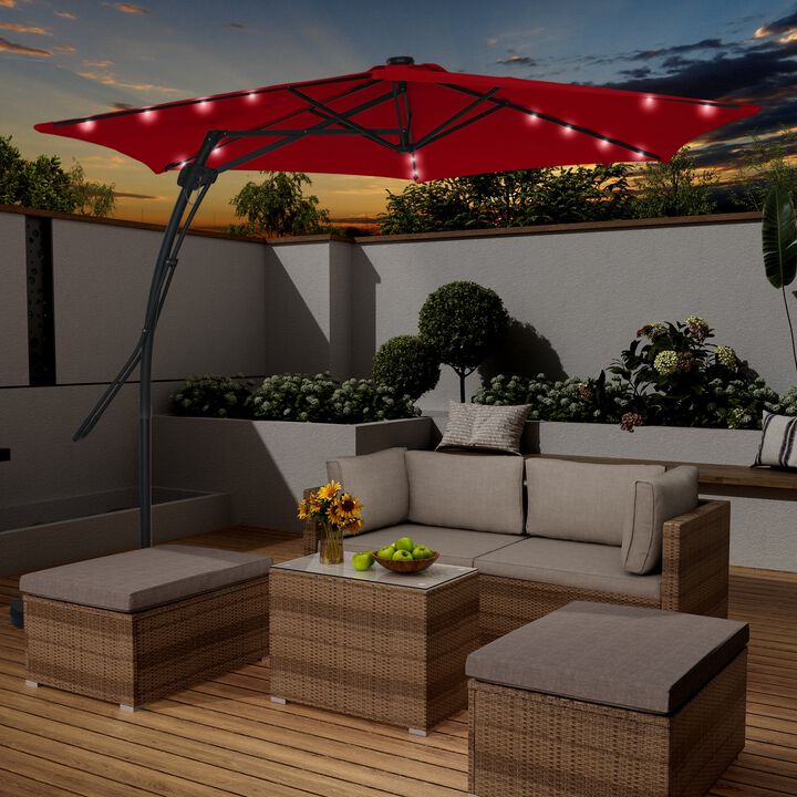 Mondawe 10 ft. Square Cantilever Outdoor Market Umbrella with 24 Light Beads and Based