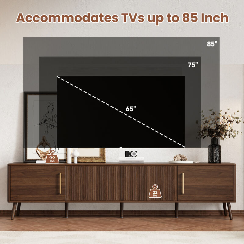 Merax Entertainment Center with Fluted Door Design, Rounded Edges, Cable Management image number 6