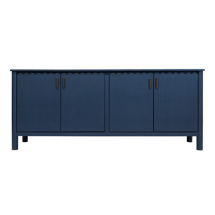 Jazz 76 Inch Sideboard Console, 4 Doors, Gold, Dark Blue Solid Pine Wood - Benzara