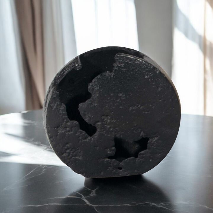 HomeRoots 8" Black Hammered Round Aluminum Table Vase
