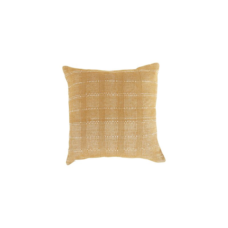 Lisa 22 x 22 Soft Fabric Accent Throw Pillow, Woven Plaid Design, Yellow-Benzara