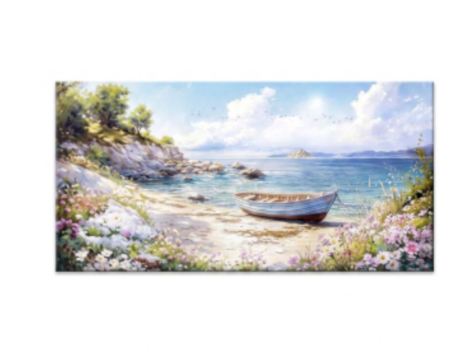 Canvas Wall Art Living Room Decor Bedroom Office Seaside Landscape Boat 20 X 40