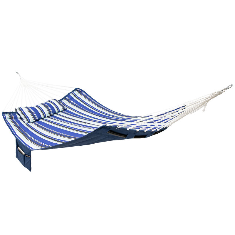 2-Person Polyester Hammock with Iron Spreader Bar and Pillow