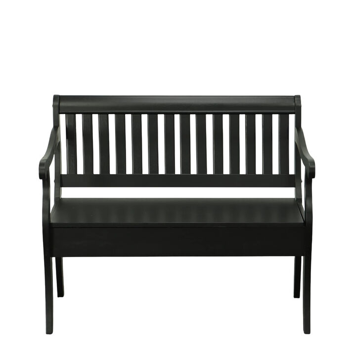 HomeRoots 42" Black Solid Wood Storage Bench With Flip Top