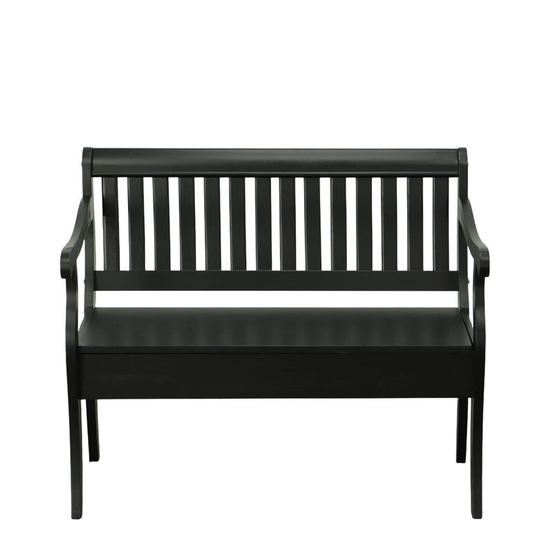 HomeRoots 42" Black Solid Wood Storage Bench With Flip Top image number 0
