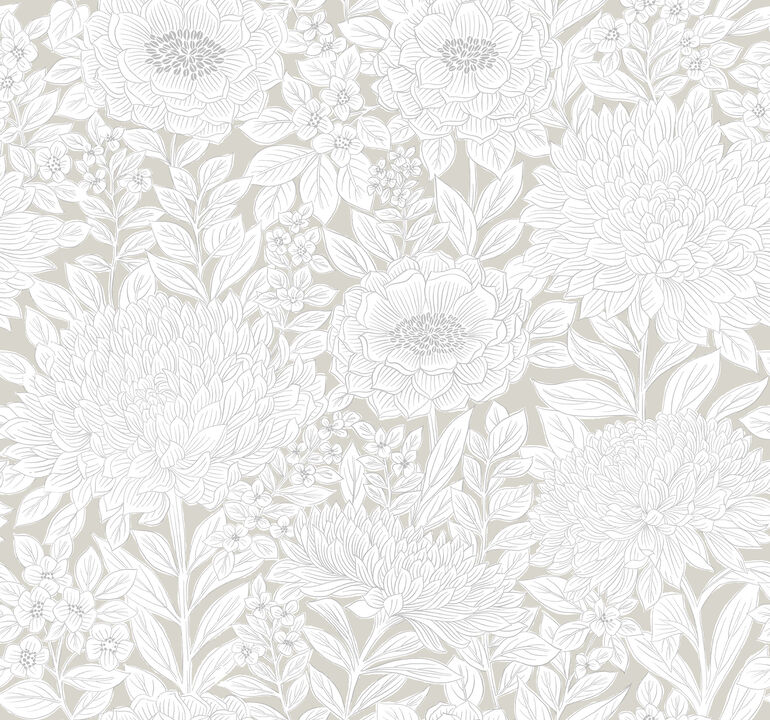 Wood Block Blooms Taupe & Silver Wallpaper