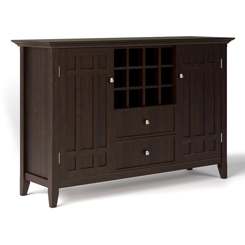 Simpli Home Bedford Solid Wood Sideboard Buffet And Wine Rack In Dark Chestnut Brown