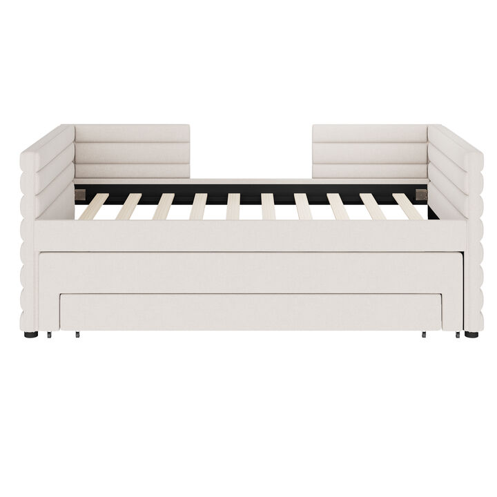 Merax Twin Size Upholstered Daybed with Trundle and 3 Storage Drawers