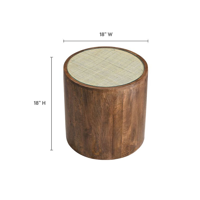 Truett Round Wood Rattan Side Table image number 2
