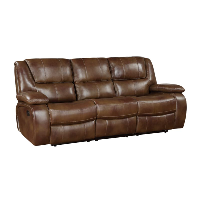 Licot Manual Double Recliner Sofa, Glossy Brown Leather, 87 Inch image number 0