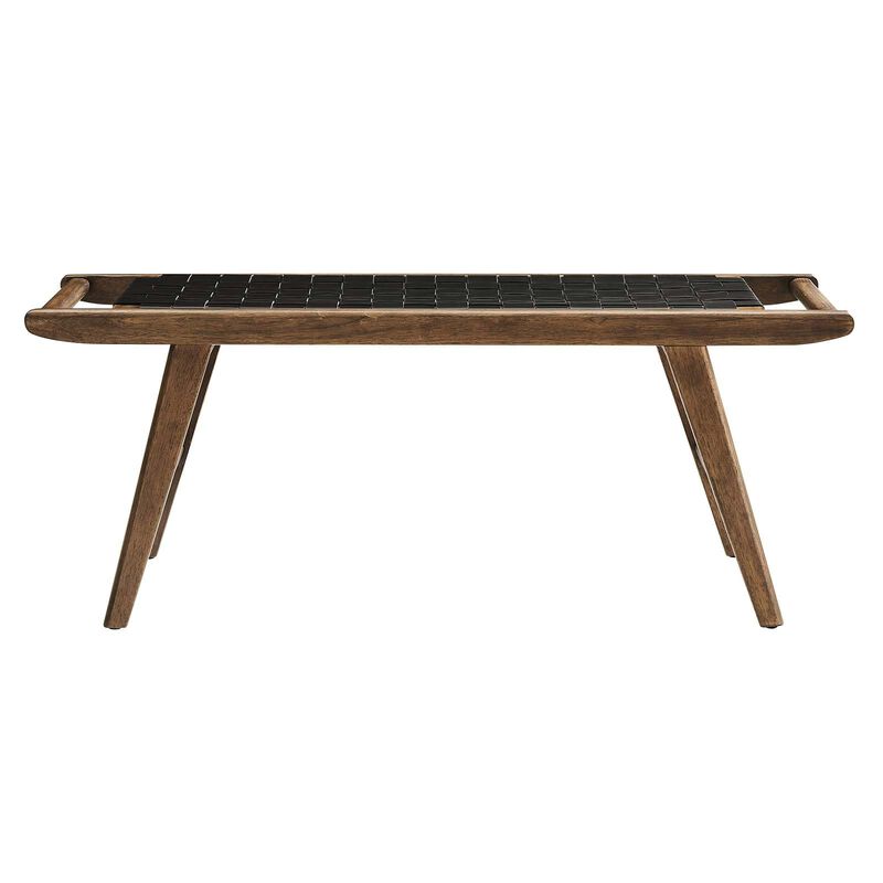 Modway Saoirse 47" Faux Leather Wood Bench in Walnut Black image number 2