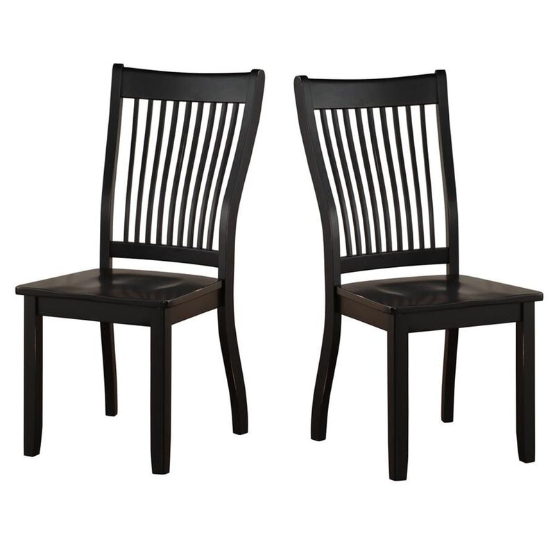 Transitional Style Wooden Side Chair with Slatted Backrest, Set of 2, Black-Benzara image number 1