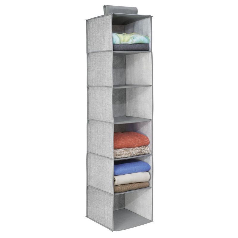 mDesign Long Fabric Over Closet Rod Hanging Organizer, 6 Shelves, 2 Pack