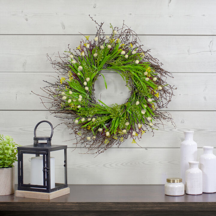 Burrs and Brush Artificial Floral Spring Wreath  Green and Yellow - 18-Inch