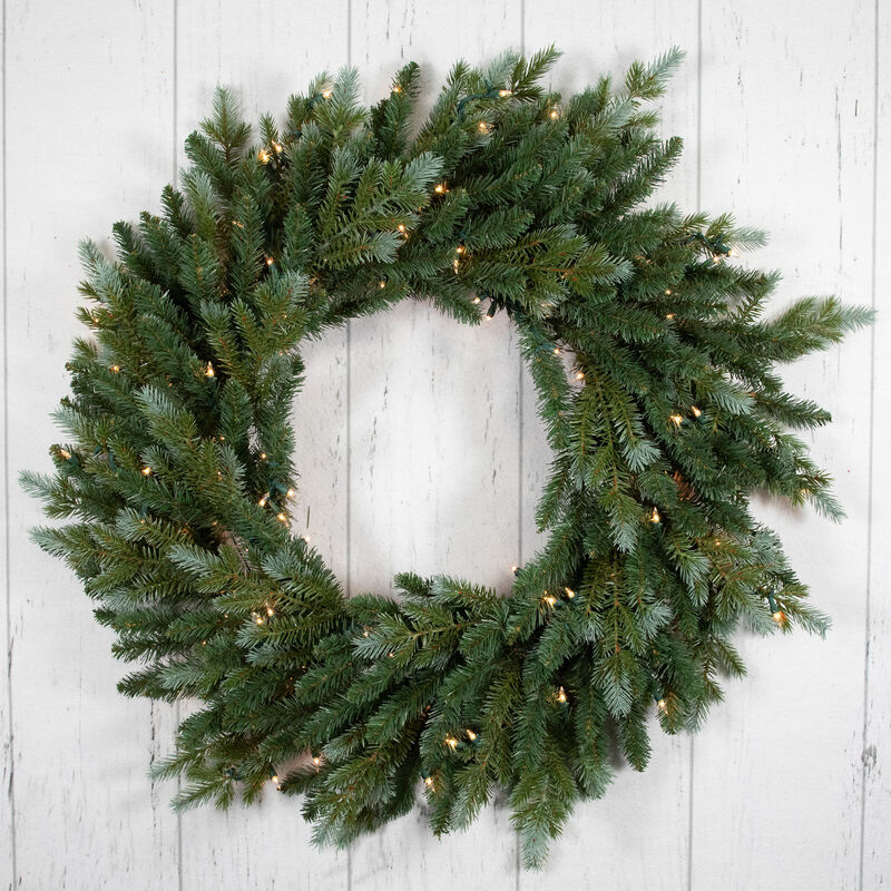 Pre-Lit Blue Spruce Artificial Christmas Wreath  24-Inch  Clear Lights image number 4