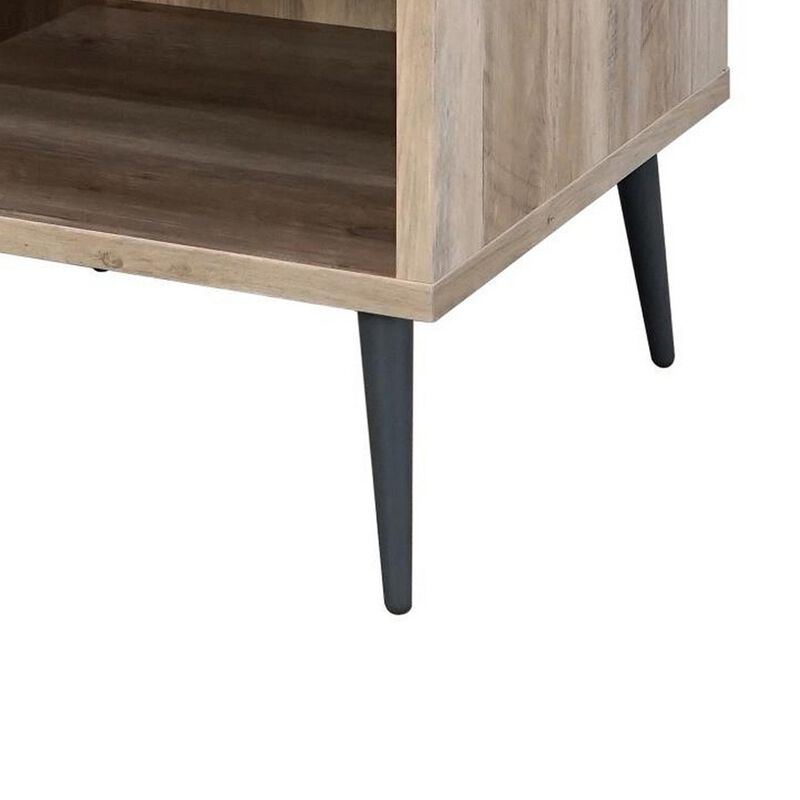 Carly 22 Inch Side End Table, Tapered Legs, 1 Shelf, Light Brown and Gray