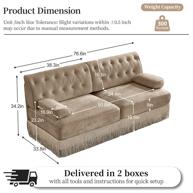 TATEUS Velvet Fabric Sofa image number 6