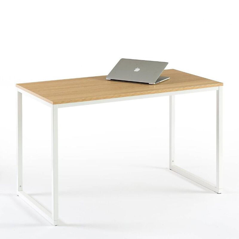 Modern Home Office Desk with Black Metal Frame and  Wood Top