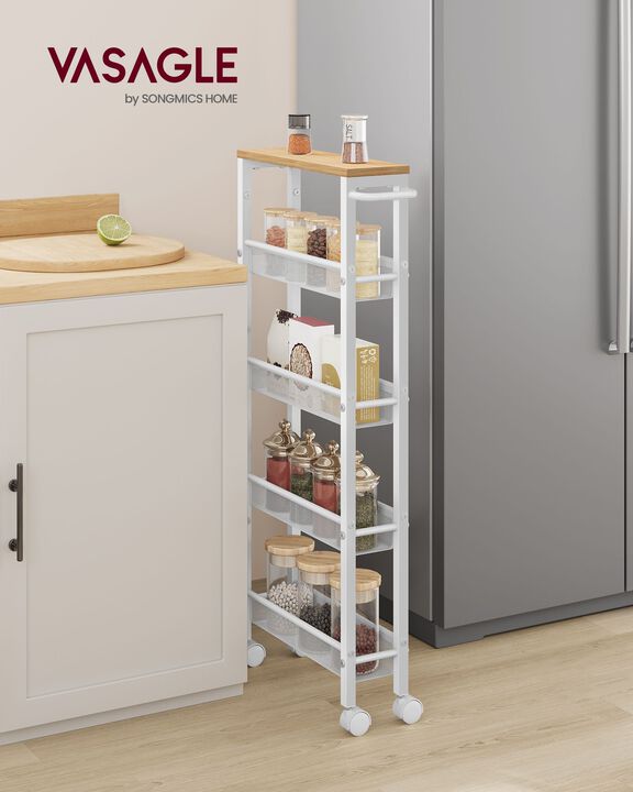5-Tier Rolling Utility Cart with Handle - Sturdy Metal Frame for Versatile Storage