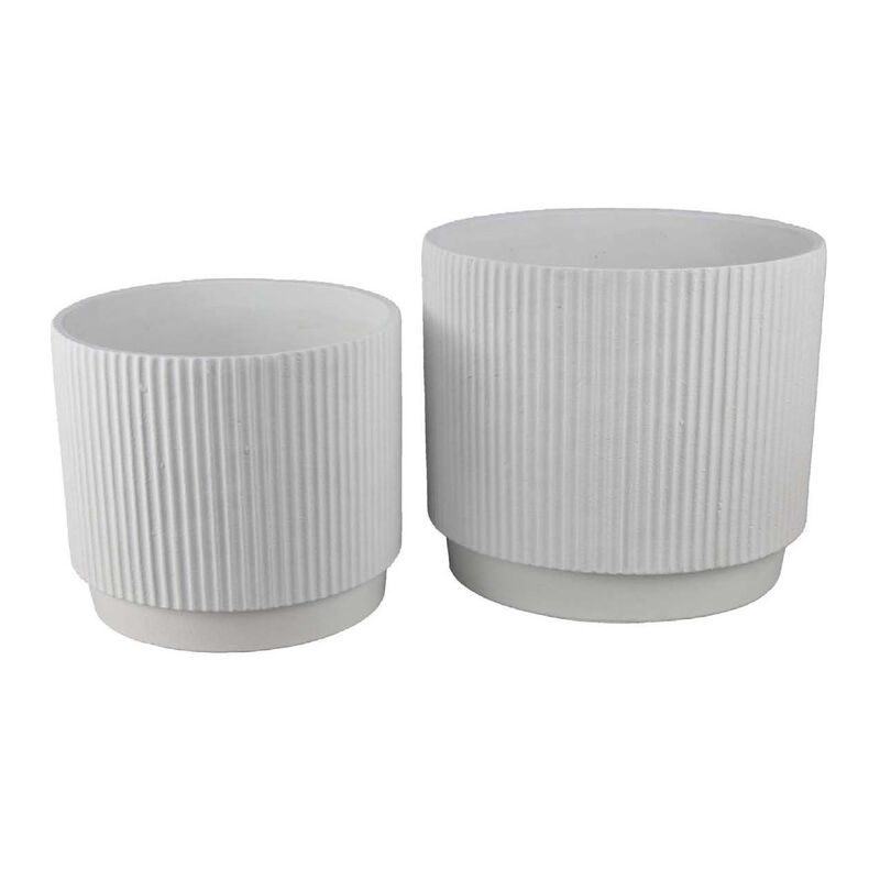 Modern Planter Bowl Set of 2, Ribbed Edges, Serene White Terracotta