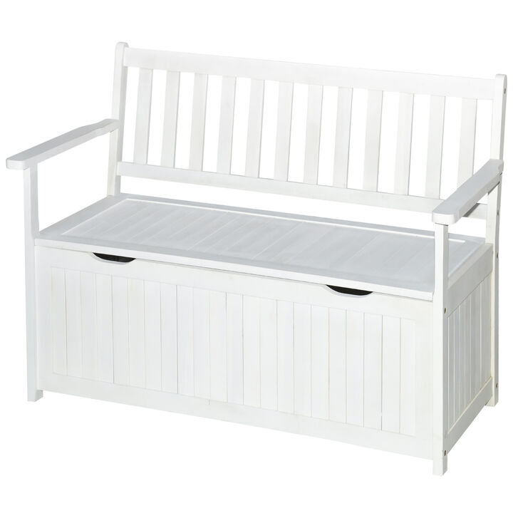 41 Gallon Outdoor Wooden Storage Bench with Lining for Garden Tools, White