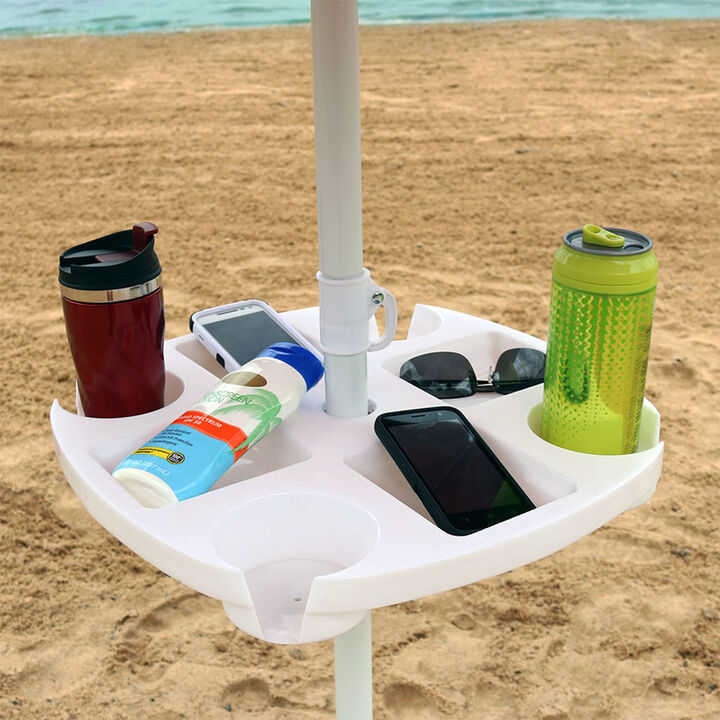 Sunnydaze Beach Umbrella Pole Drink and Snack Holder Table