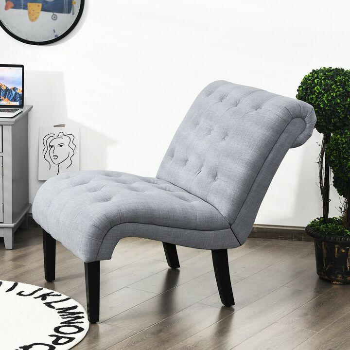 Cotton Linen Fabric Armless Accent Chair with Adjustable Foot Pads
