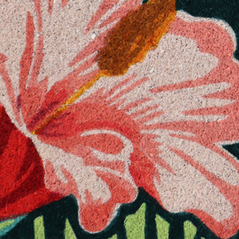 HomeRoots 18" X 30" Blue and Pink Coir Tropical Outdoor Door Mat image number 3