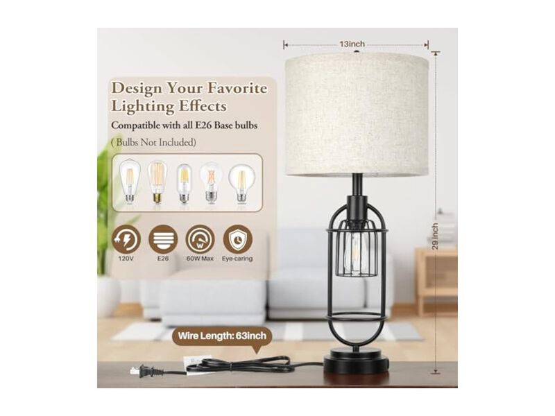 Farmhouse Industrial Rustic Lamp Shades Set Of 2 For Living Room Bedroom Black image number 2