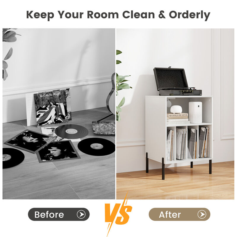 Record Player Stand with Shelf Storage and Charging Dock for Electronics image number 5