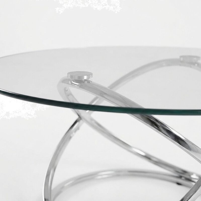 FurniFact Metal and Glass-Top Nesting Cocktail and Round End Table Set of 3 image number 3