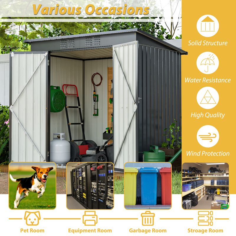Mondawe 6x4 ft Black Outdoor Storage Shed with Hinged Doors