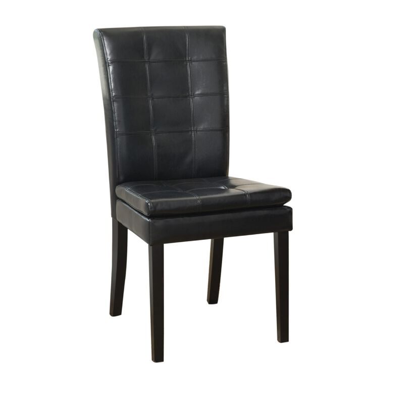 Brenda Dining Side Chair Set of 2, Black Wood, Tufted Faux Leather