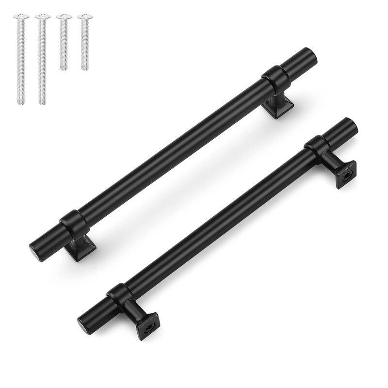knobelite 5 Pack Matte Black Cabinet Pulls, 6.25 inch Cabinet Handles for Kitchen Bathroom, Black Stainless Steel T Bar Drawer P