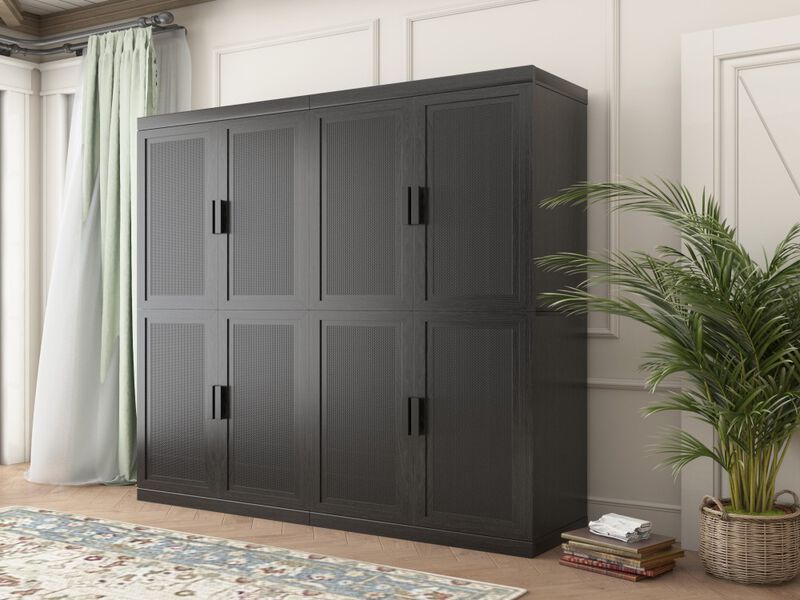 72" High Black Wicker Door Wood Grain Decorative Storage Cabinet with 12 Shelves image number 2