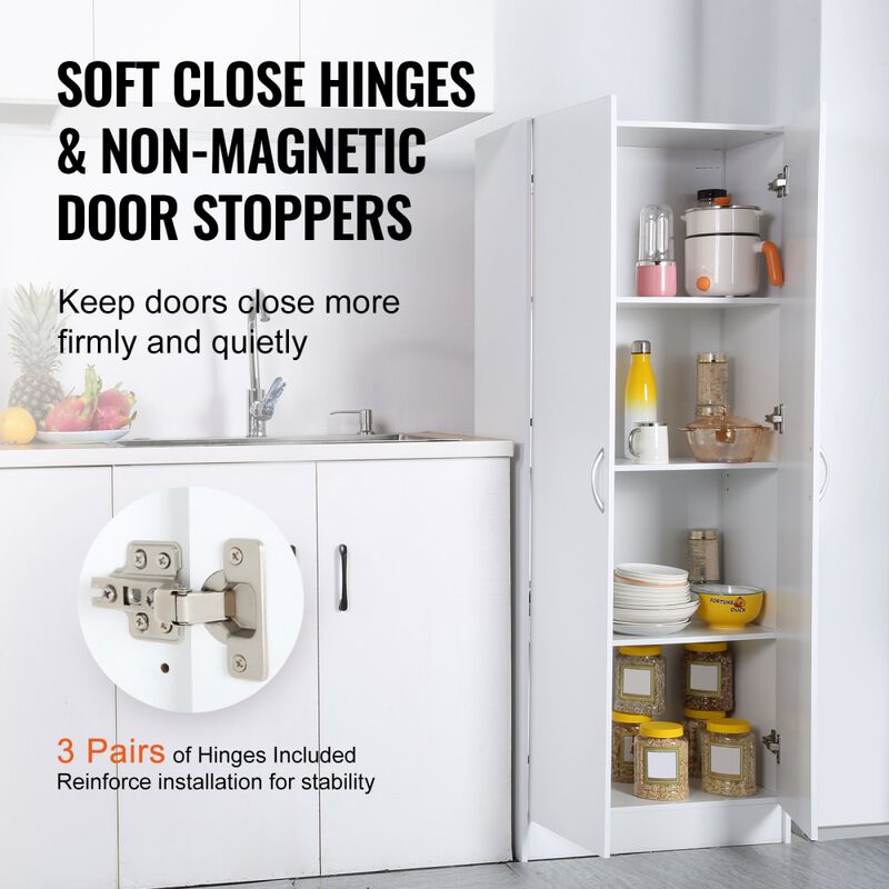Freestanding Kitchen Pantry Cabinet with Adjustable Shelves, Wood Storage Cupboard for Dining Room-White image number 4