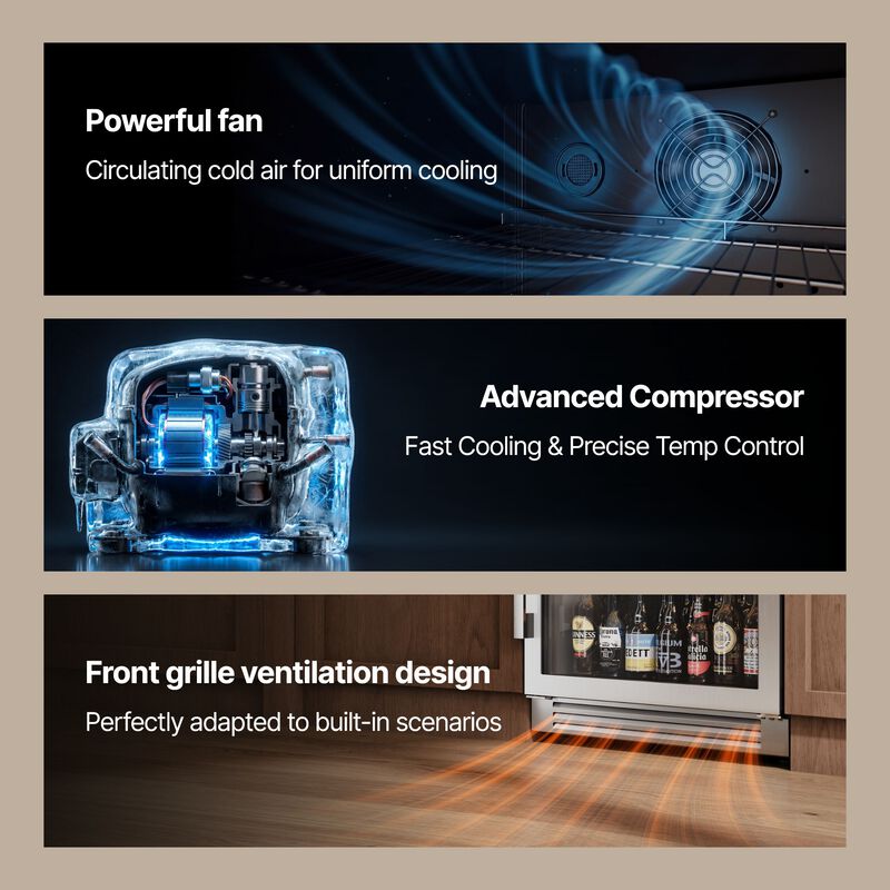 Beverage Refrigerator Cooler,24 inch 180 Cans Beverage Fridge, 34-54 ℉,Built-in Beverage Cooler ,3 Color LED image number 5