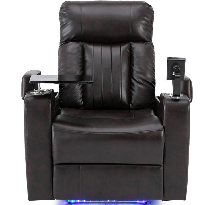 Premium Power Recliner with Storage Arms, Cup Holders, Swivel Tray Table and Cell Phone Stand, Brown