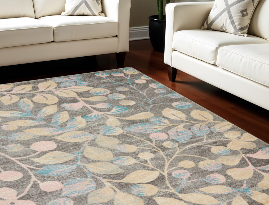 HomeRoots Botanical Leaves Area Rug