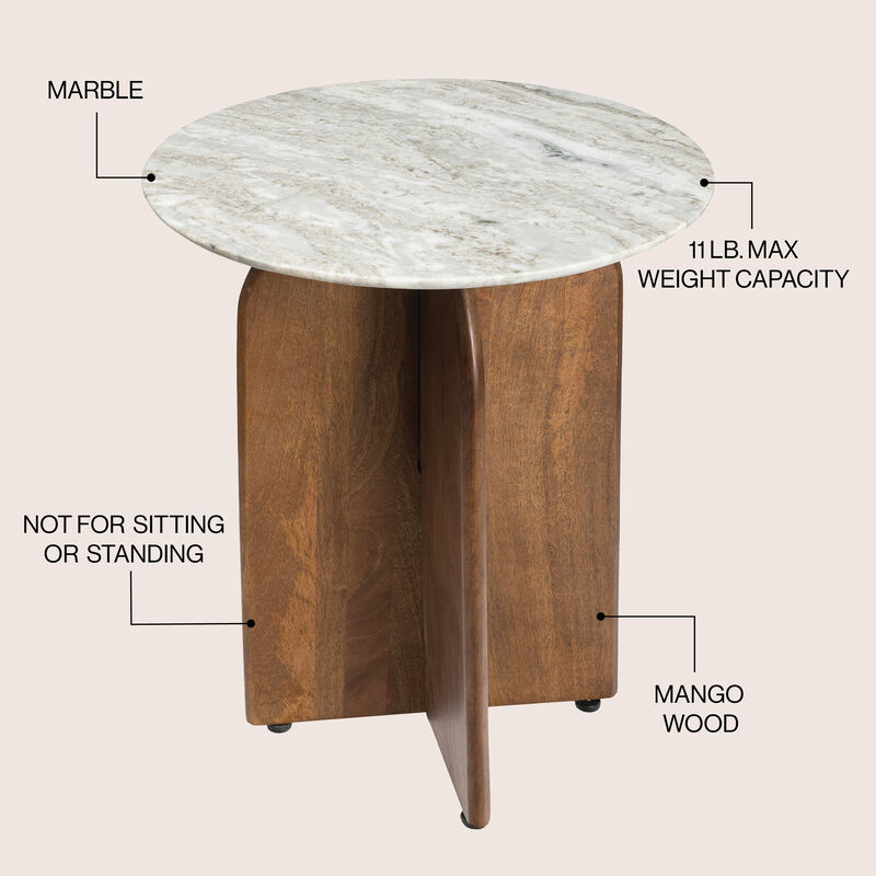 Naomi 18" Rustic Minimalist Marble/Wood X-Base Accent Table image number 2