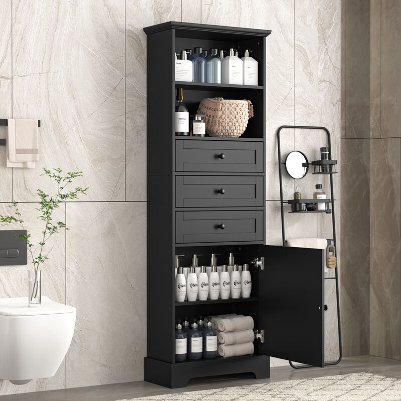 Whisen Verticle Storage Cabinet with Drawers and Adjustable Shelves