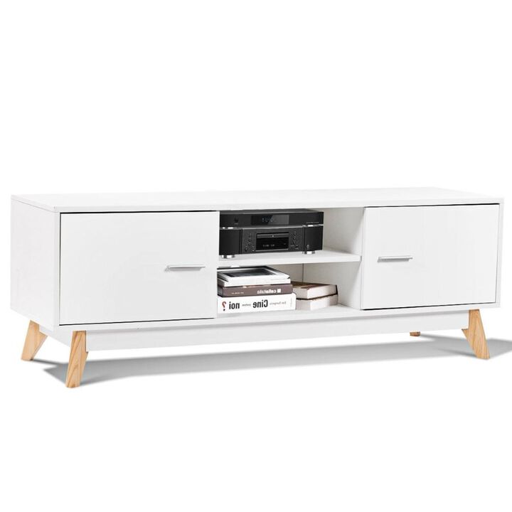 Modern Mid-Century Style Entertainment Center TV Stand in White Wood Finish