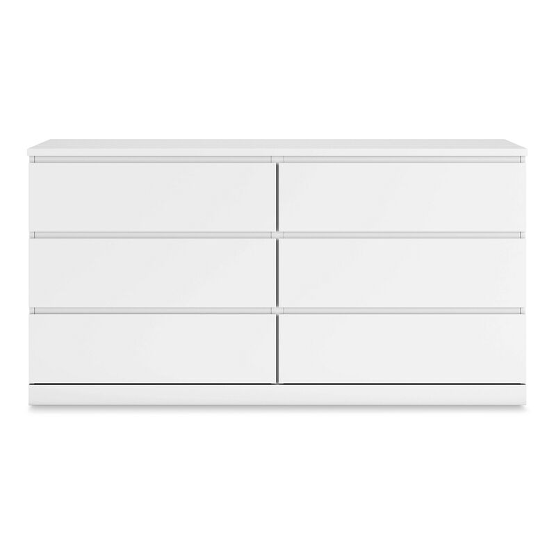 Onira Wide Dresser, 6 Spacious Drawers, Modern White Wood, 60 Inch - Benzara