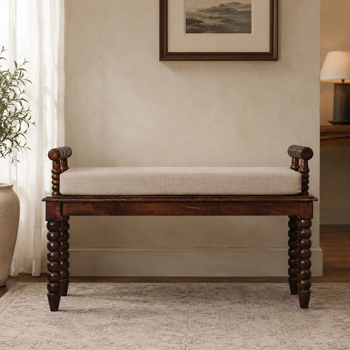 Solid Wood Spindle Cushioned Entryway Bench