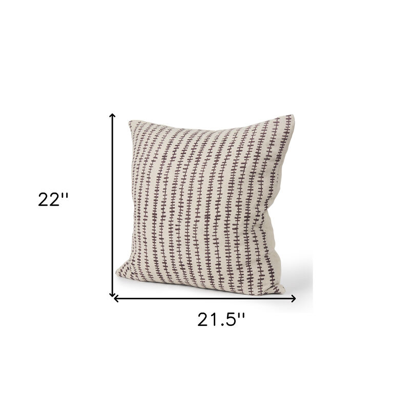HomeRoots 22" Beige And Merlot Striped Linen Throw Pillow Cover with Embroidery image number 3