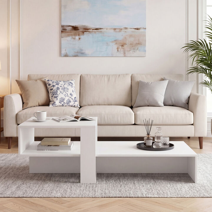 Modern Irregular Coffee Table with Lower Storage Shelf for Home Decor