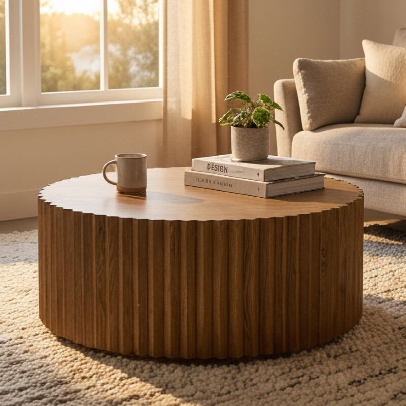 Reeded Walnut Round Coffee Table | OROA Modern Espana image number 9