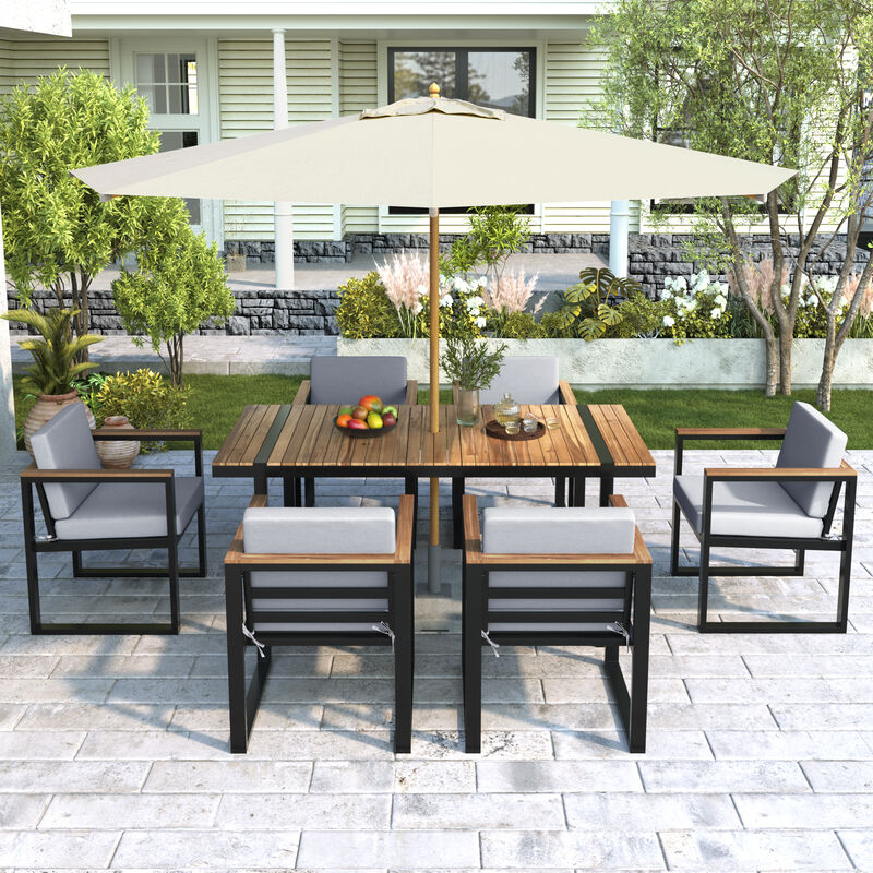 Merax 7 Pieces Outdoor Dining Set Patio Dining Table and Chair Set image number 1