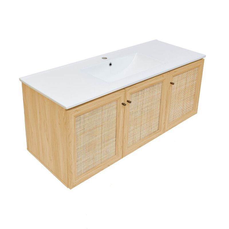 Classe 48" Wall-Mounted Bathroom Vanity in Natural Oak image number 5