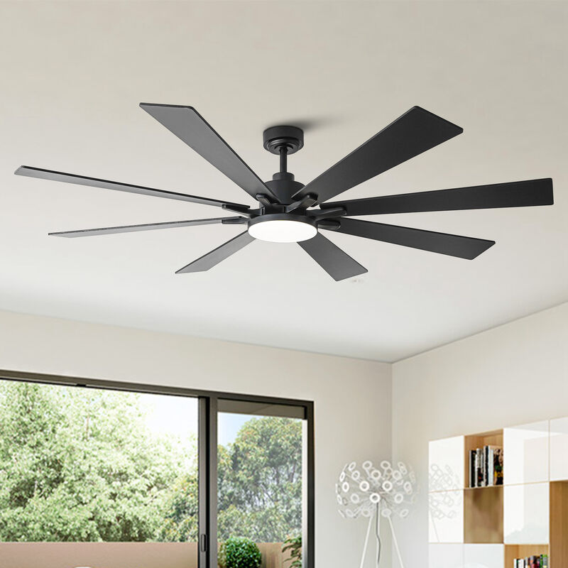 72" Industrial Black Large Smart Ceiling Fan with Light and APP Control